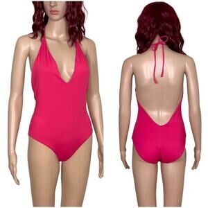 Onia Nina One Piece Swimsuit Womens Medium Pink Plunging Halter